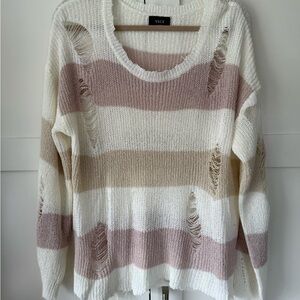 VICI Women's Striped Sweater - Cream, Tan, Pink
